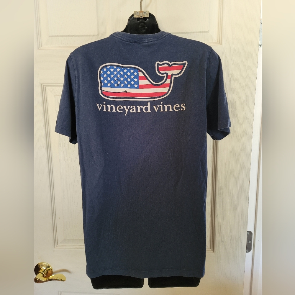Youth Vineyard Vines Pocket Tee Shirt Size XL Blue USA Flag Short Sleeve